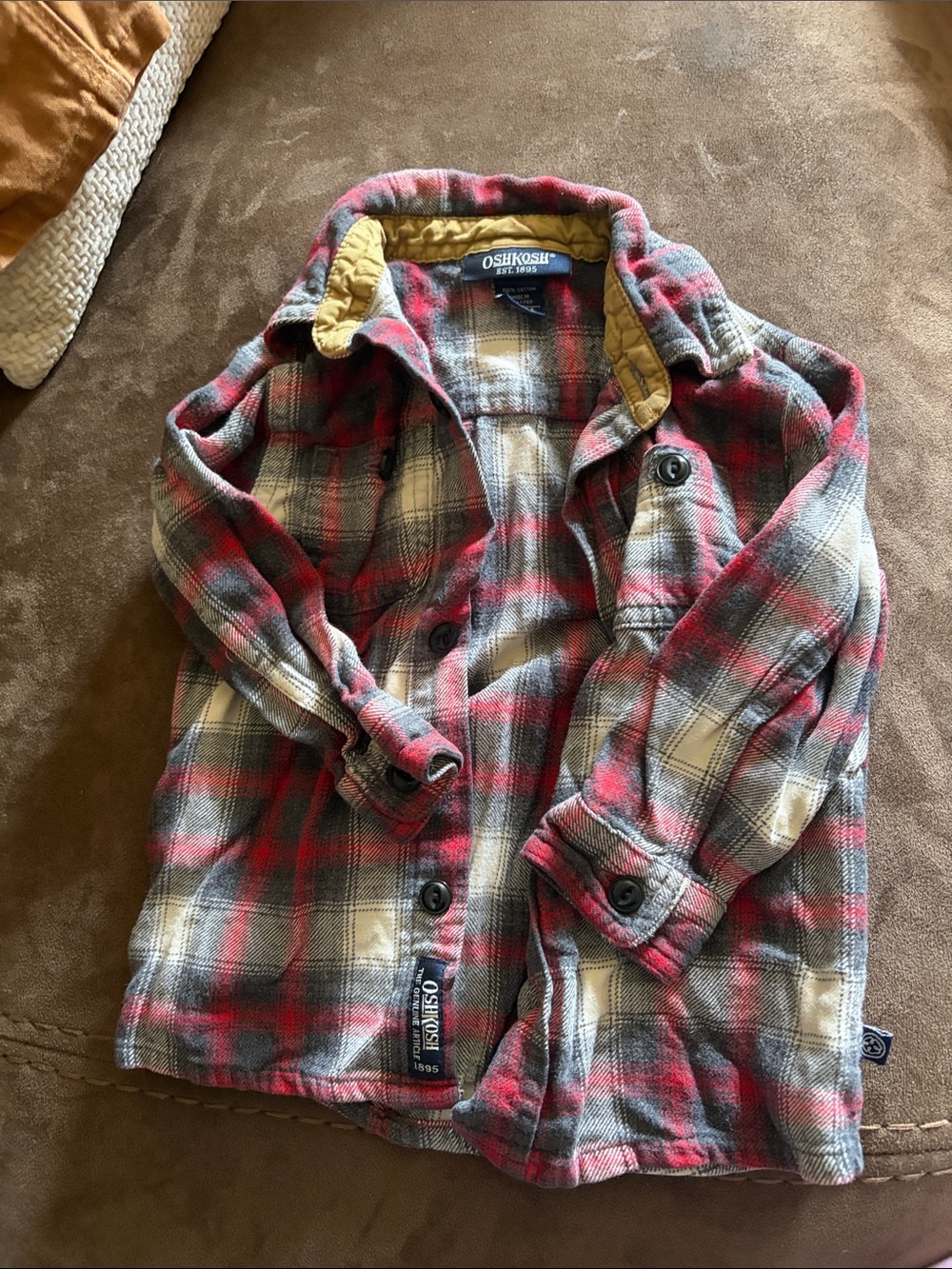 OshKosh B'gosh Red, Gray & White Plaid Button-Down Shirt